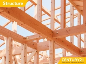 ■より地震に強い家に■在来軸組工法(木造軸組工法)に2x4工法(木造枠組壁工法)の利点を融合させたハイブリッド工法を採用。
構造・工法・仕様